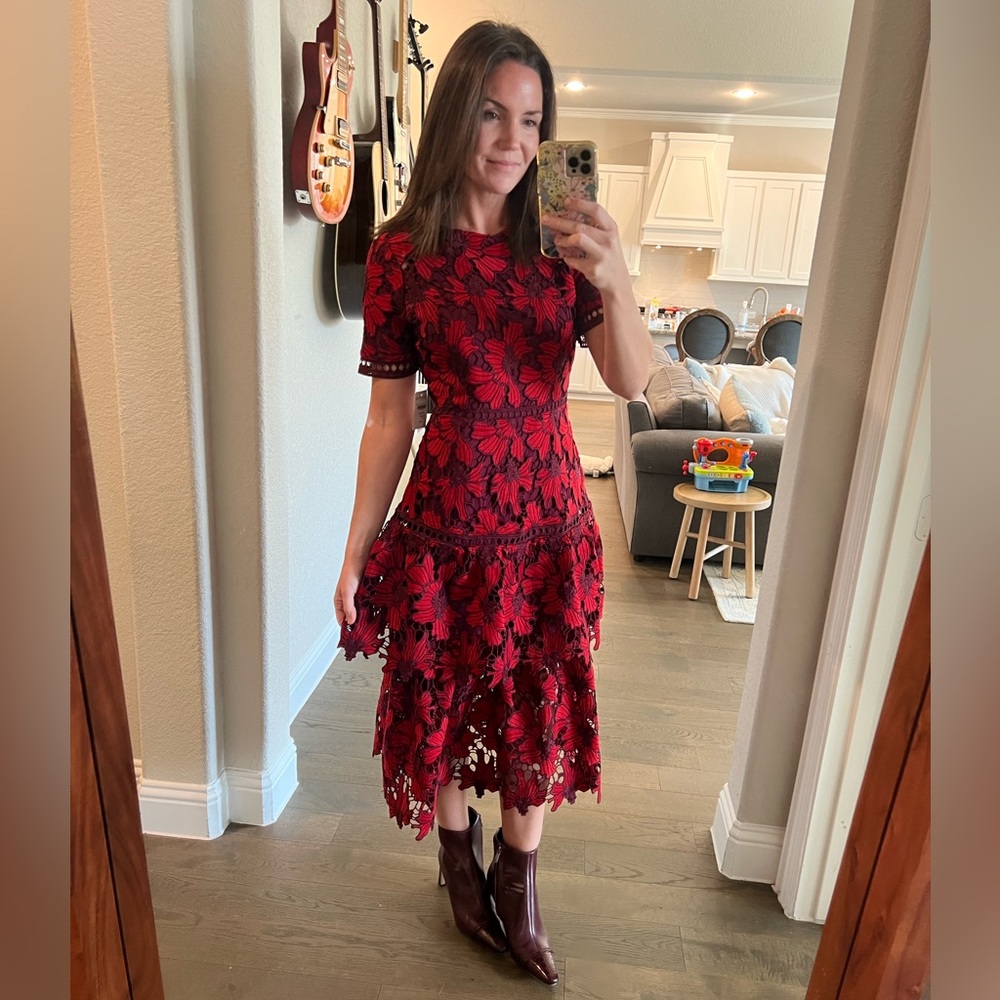 Red & Burgubdy Bohme Midi Dress